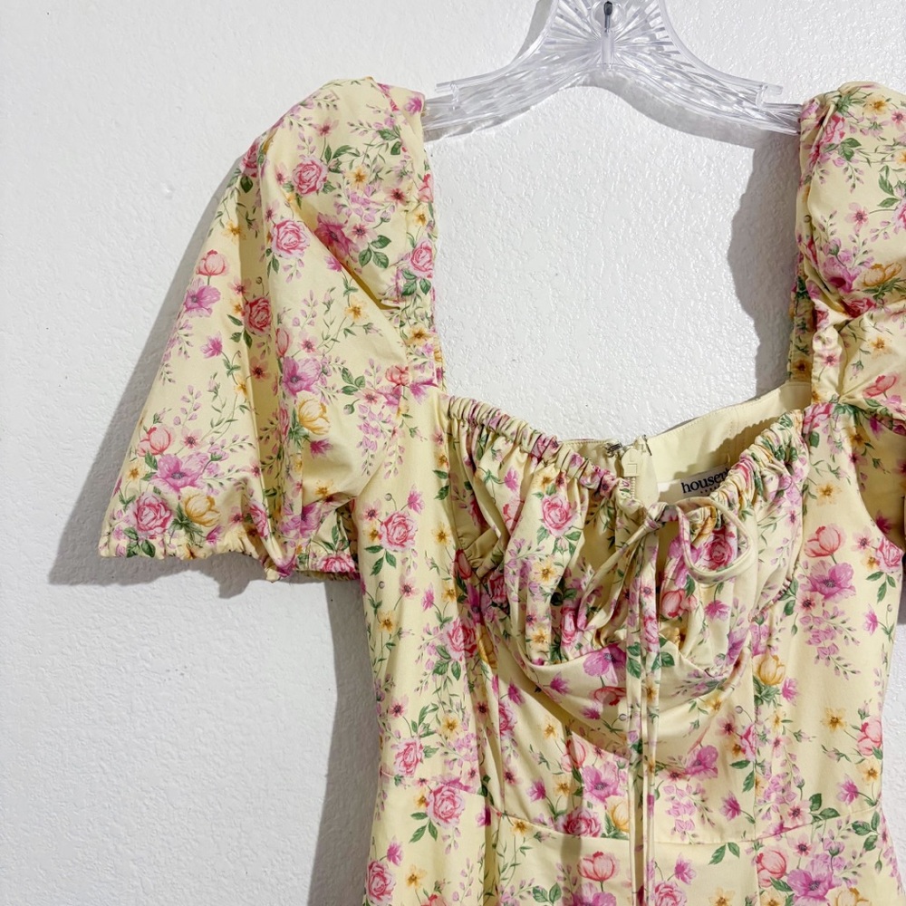 House of CB Tallulah Puff Sleeve Corset Midi Sundress in Lemon Floral - Picture 10 of 14